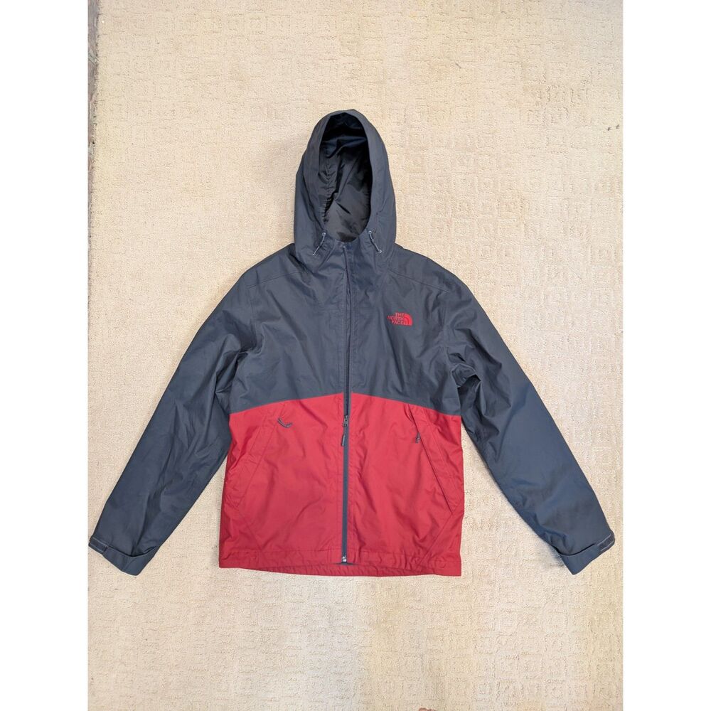 The North Face Jacket Mens Medium Grey Red Venture Dryvent Hooded Rain Resistant